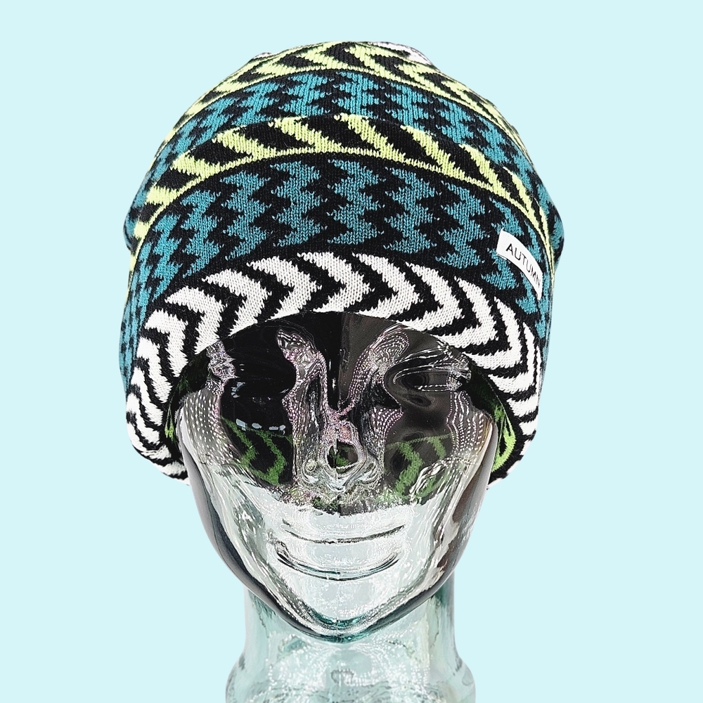 Autumn Headwear Hat Beanie Black Chevron Ribbed Knit Cuffed Outdoor Colorful